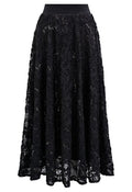 Floral Crochet Sequin Embellished Fishnet Maxi Skirt in Black