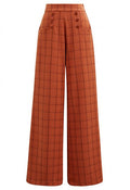 Grid Print Button Decor Straight-Leg Pants in Orange