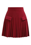 Decorative Pocket Pleated Knit Mini Skirt in Red