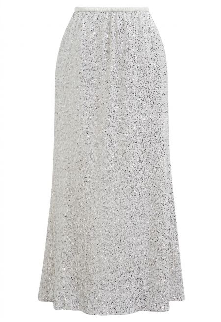 Full Sequin Mermaid Maxi Skirt in Ivory