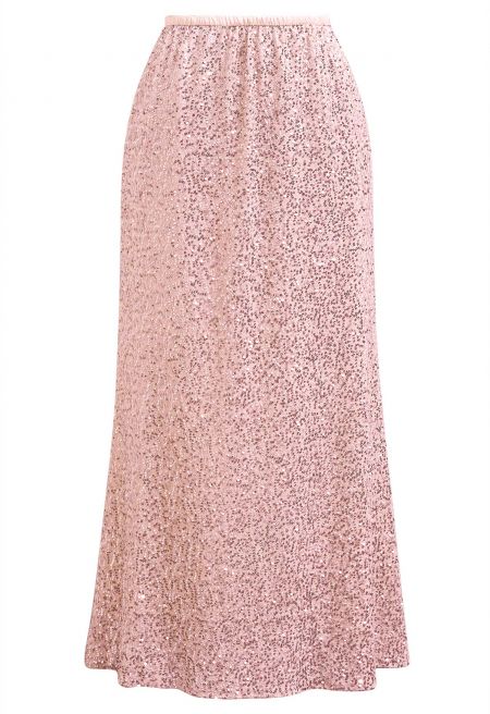 Full Sequin Mermaid Maxi Skirt in Pink