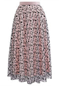 Endearing Velvet Heart Mesh Midi Skirt in Pink