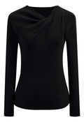Twist Neckline Ribbed Knit Top in Black