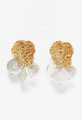 Golden Petal Coin Pearls Drop Earrings