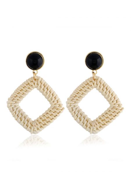 Square Rattan Straw Earrings