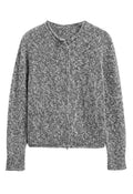 Double-Zip Scrolled Edge Mix-Knit Cardigan in Smoke