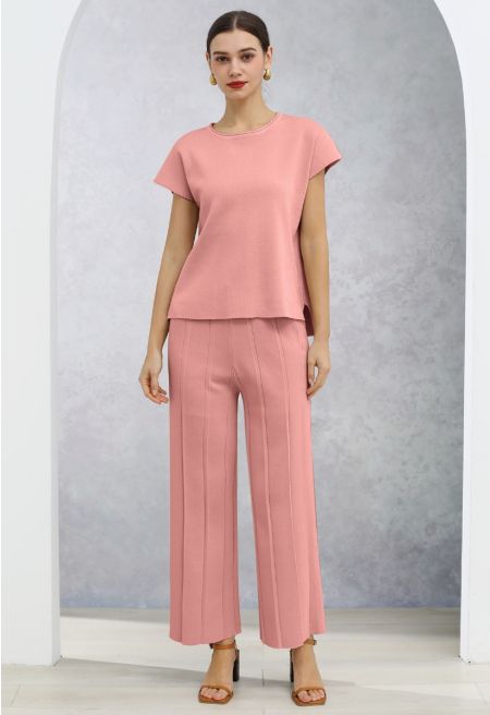 Daily Comfort Sleeveless Top and Straight-Leg Pants Set in Candy Pink