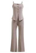 Button Front Asymmetric Cami Top and Pants Set in Taupe