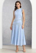 Dive into Elegance Lace Panelled Sleeveless Dress in Baby Blue