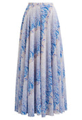 Watercolor Blue Floral Chiffon Maxi Skirt