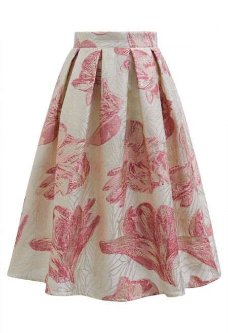 Pink Tulip Metallic Jacquard A-Line Midi Skirt
