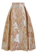 Metallic Leaves Jacquard Embossed A-Line Midi Skirt