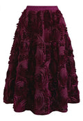 Gorgeous 3D Rose Petal A-Line Midi Skirt in Burgundy