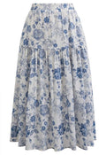 Blue Rose Printed Tiered Cotton Midi Skirt