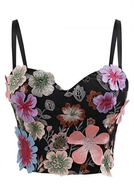 Charming 3D Floral Applique Bra Top