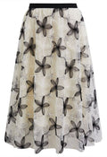 Floral Applique Sequin-Embellished Mesh Tulle Skirt in Black