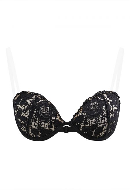 Rose Lace Push Up Bra Top in Black