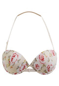 Floral Printed Halter Neck Push Up Bra Top in Cream