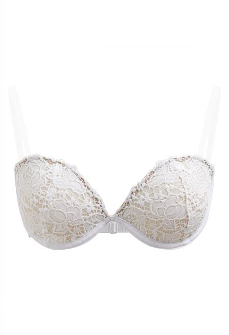 Rose Lace Push Up Bra Top in White