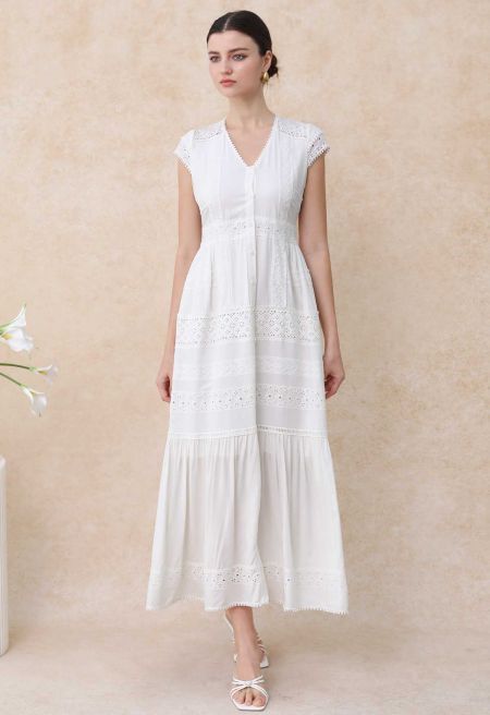 Eyelet Embroidery Panelled Button Down Dress