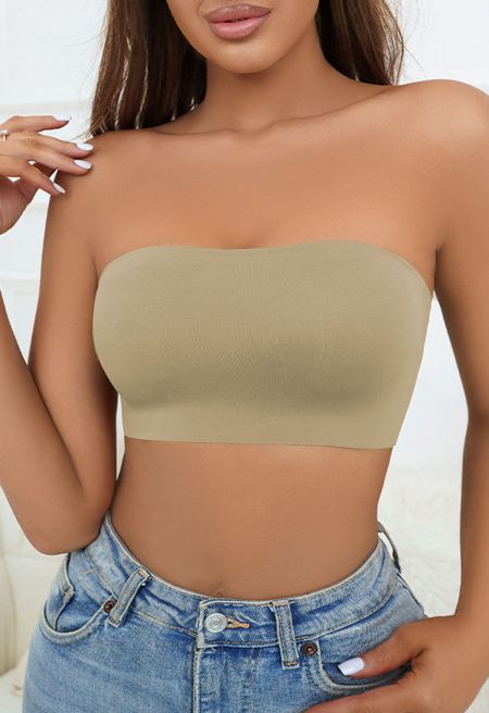 Strapless Bandeau Bra Top in Light Tan