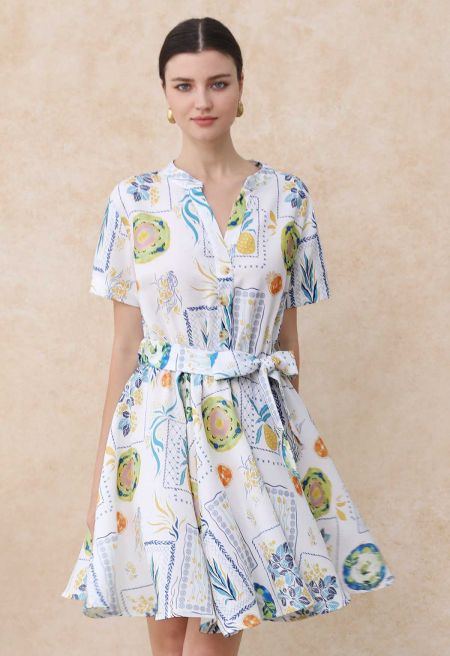 Fruit Paradise Printed V-Neck Flare Dress