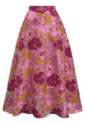 Ultra-Flattering Floral Jacquard A-Line Skirt in Hot Pink