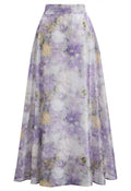 Blurry Floral Watercolor Half Waistband A-Line Maxi Skirt in Lilac