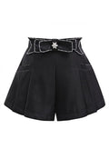 Delicate Rhinestone Bow Front Pocket Shorts in Black