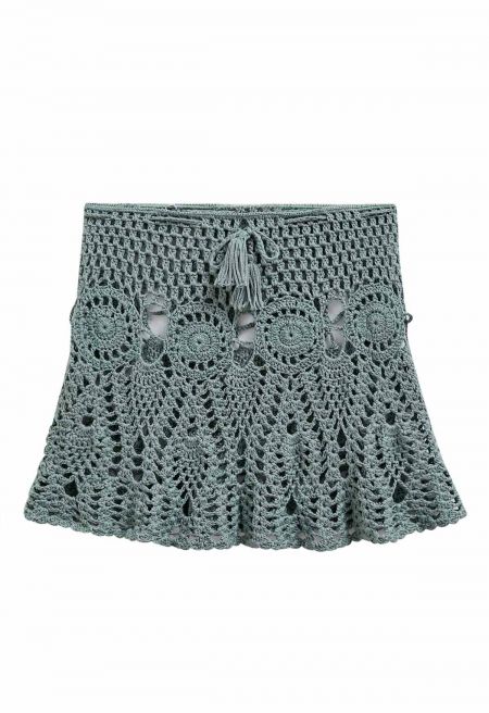 Boho Crochet Cover Up Mini Skirt in Teal