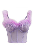 Feather-Embellished Bustier Top in Lilac
