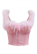 Feather-Embellished Bustier Top in Pink
