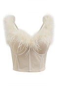 Feather-Embellished Bustier Top in Apricot
