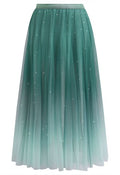 Gradient Mesh Sequined Maxi Skirt in Green