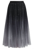 Gradient Mesh Sequined Maxi Skirt in Black