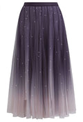 Gradient Mesh Sequined Maxi Skirt in Purple