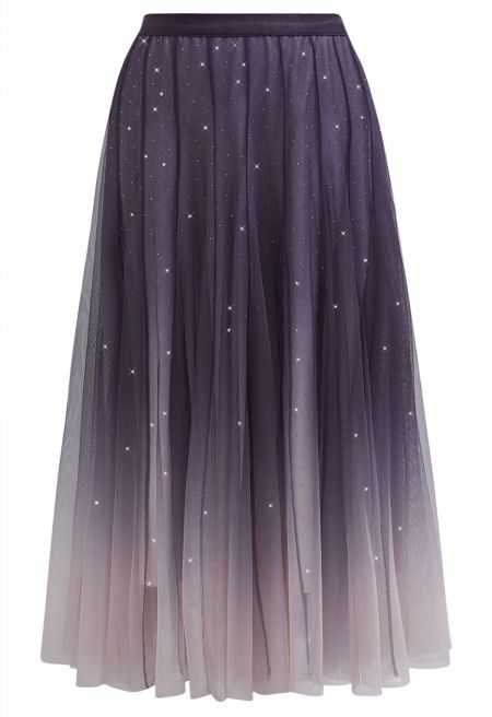 Gradient Mesh Sequined Maxi Skirt in Purple