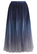 Gradient Mesh Sequined Maxi Skirt in Navy