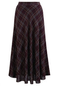 Plaid Charm Half Elasticated Waistband Maxi Skirt in Plum