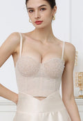 Rhinestone Embellished Corset Push-Up Bra Top in Apricot