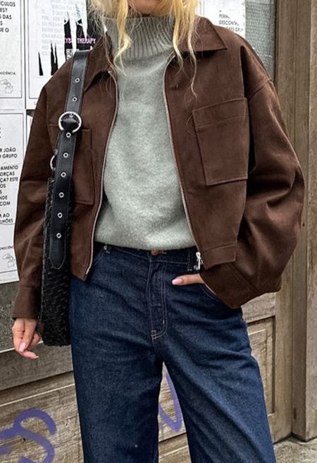 Retro-Edgy Zipper Pocket Faux Suede Jacket