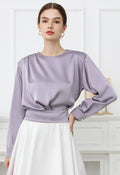 Satin Tie Back Long Sleeves Top in Lilac