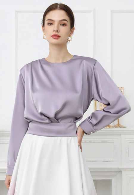Satin Tie Back Long Sleeves Top in Lilac