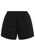 Sparkling Sequins Elastic-Waist Tweed Shorts in Black