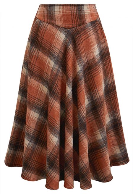 Plaid Essence Side Pocket Midi Skirt