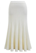 Dynamic Flare Hem Ribbed Knit Maxi Skirt in Cream