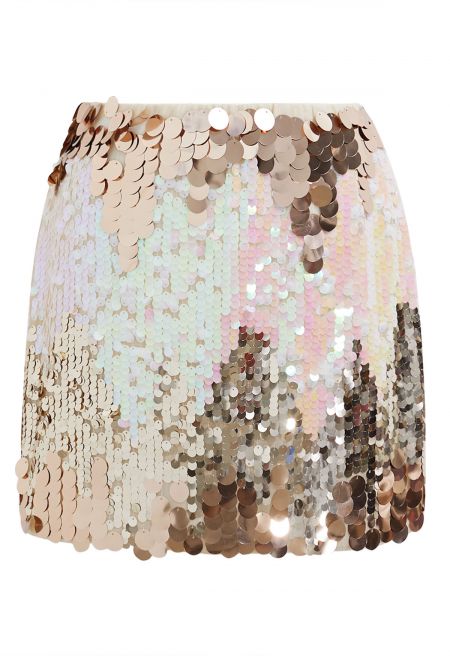 Eye-Catching Sequins Embellished Mini Bud Skirt in Champagne