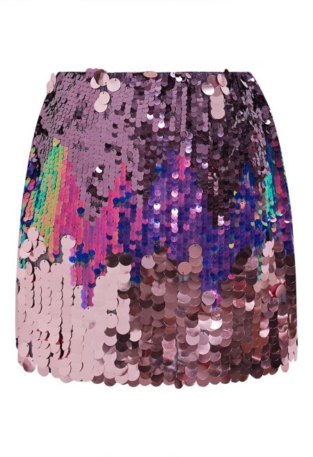 Eye-Catching Sequins Embellished Mini Bud Skirt in Purple