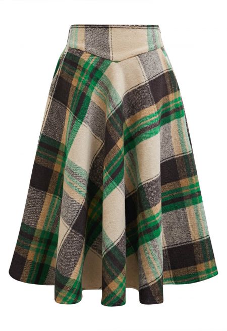 Plaid Reverie Side Pocket Midi Skirt