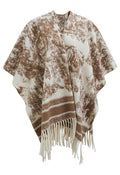 Abstract Ink Dye Fringed Poncho in Brown